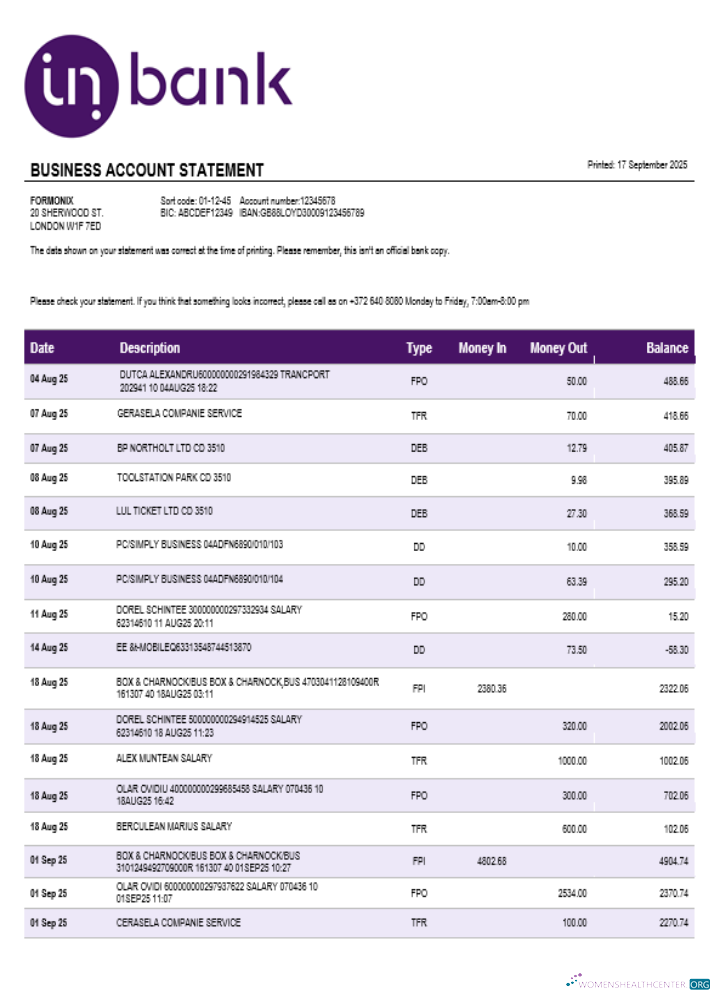 Download Inbank business firm account statement Word snd PDF format Photoshop template